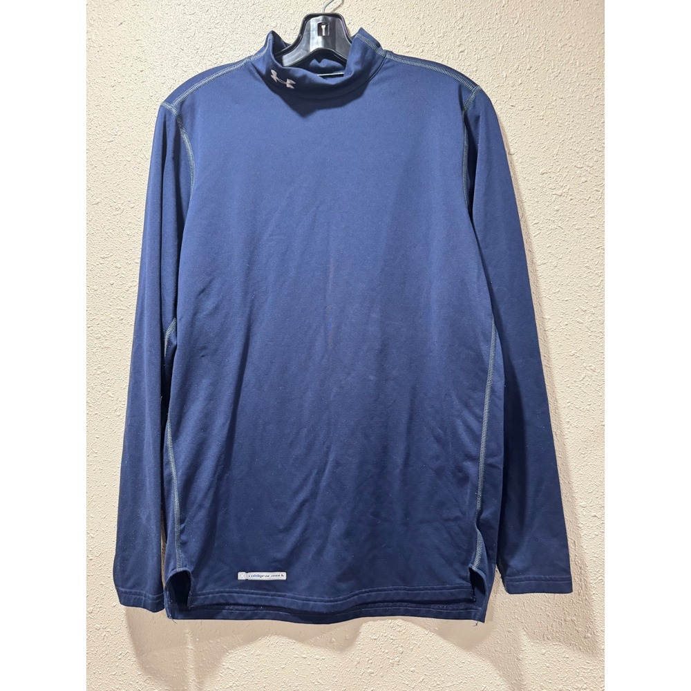 Under Armour Mens ColdGear Fitted Mock Neck Long Sleeve Shirt Navy Blue MD